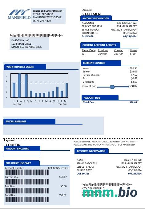 Szablon rachunku za media Biznesowe w USA Mansfield Texas w formatach Word i PDF